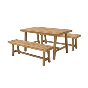 Vifah Miami 3 Piece Patio Picnic Dining Set in Teak