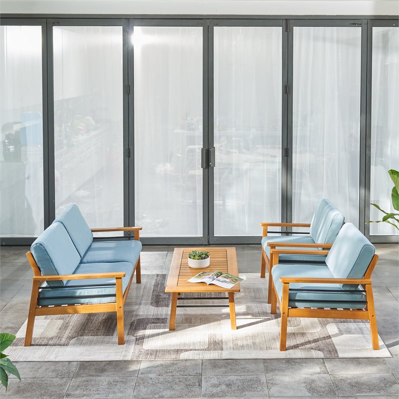 Vifah Gloucester 4-Piece Solid Wood Patio Sofa in Golden Oak