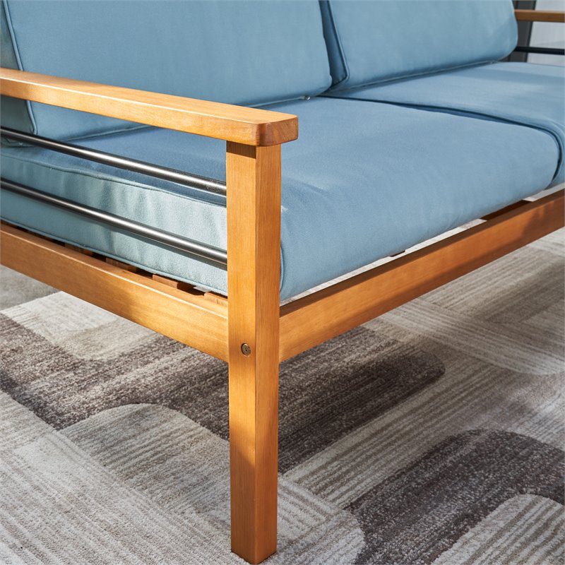 Vifah Gloucester 4-Piece Solid Wood Patio Sofa in Golden Oak