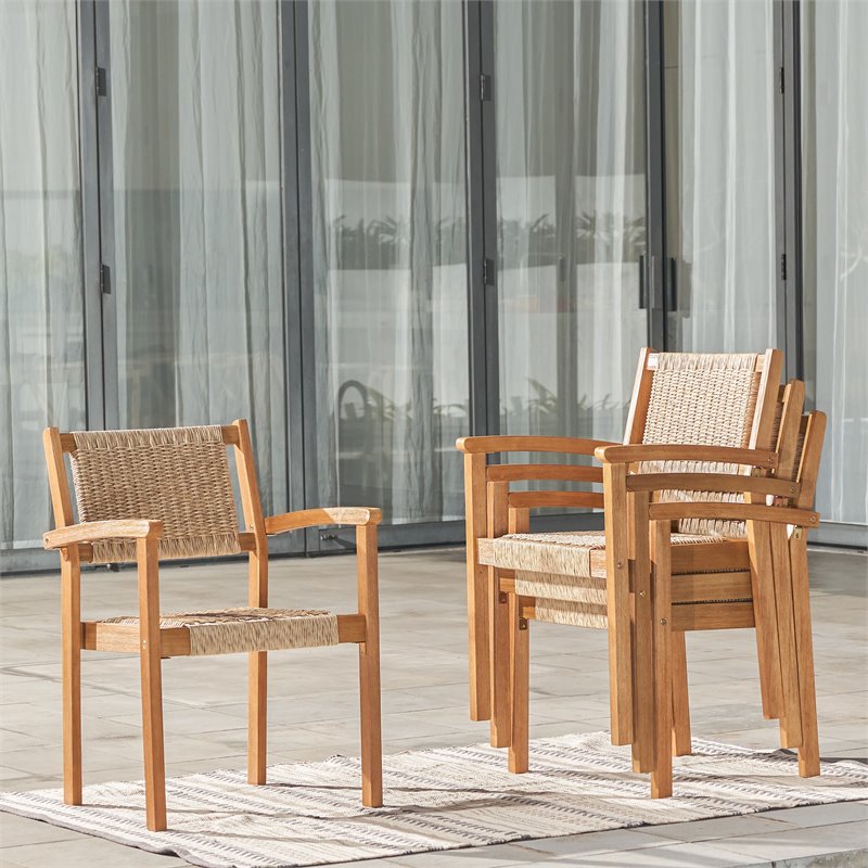 Vifah Chesapeake Solid Wood Patio Dining Chair in Golden Oak Set of 2