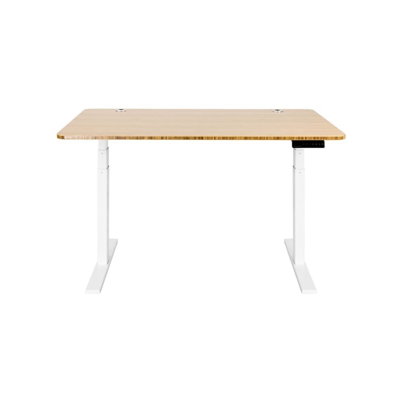 Vifah SmartDesk Adjustable Classic Metal Standing Desk in White and Bamboo