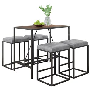 vifah riley 5-piece indoor metal and faux leather bar set