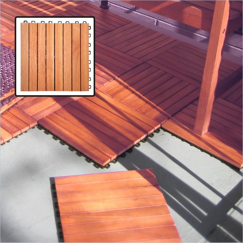 Vifah FSC Eucalyptus Interlocking 8 Slats Deck Tile (Set of 10)