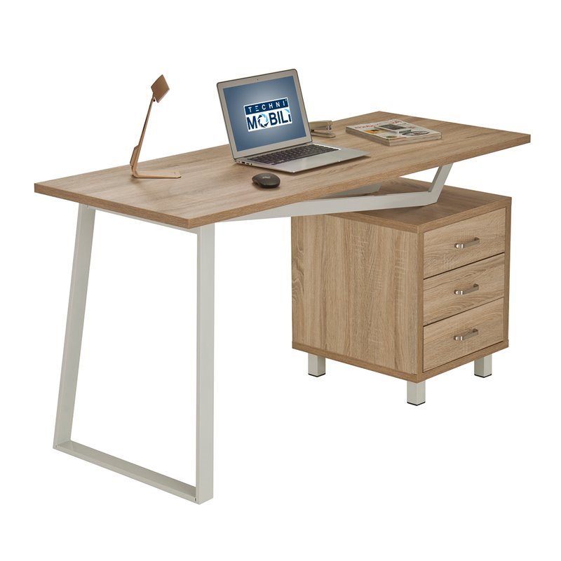 Techni Mobili White Computer Desk for Home Office or Bedroom, with Drawers  Ideal for Small Spaces 