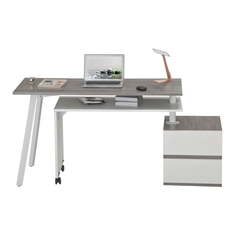 Techni Mobili Rotating Modular Computer Desk in Gray