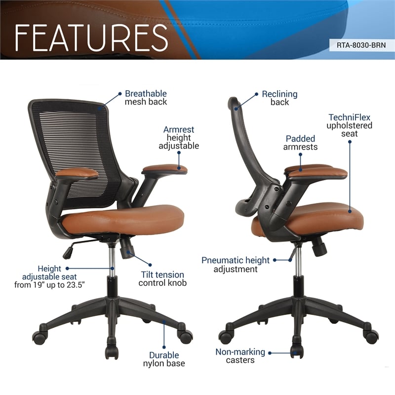 Techni Mobili Mid-Back Mesh Task Office Chair in Brown