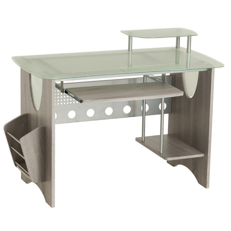 Techni Mobili Glass Top Storage Computer Desk In Gray Rta 3325 Gry
