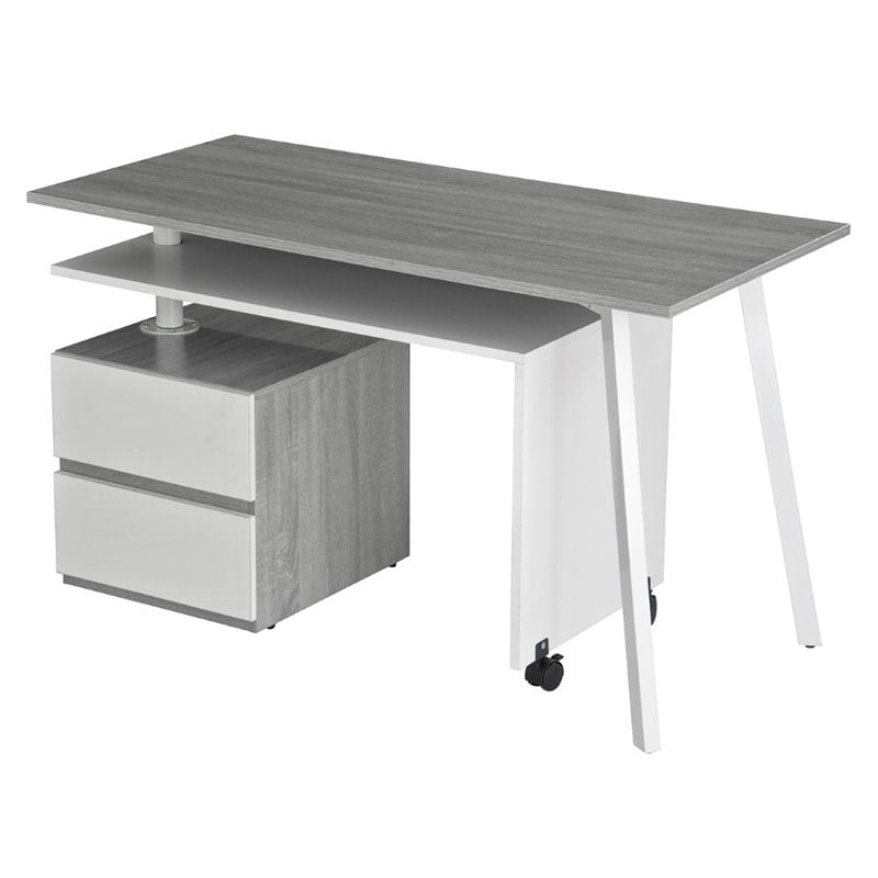 Set of 2 Rotating Computer Desk in Gray and Gaming Chair in Camel