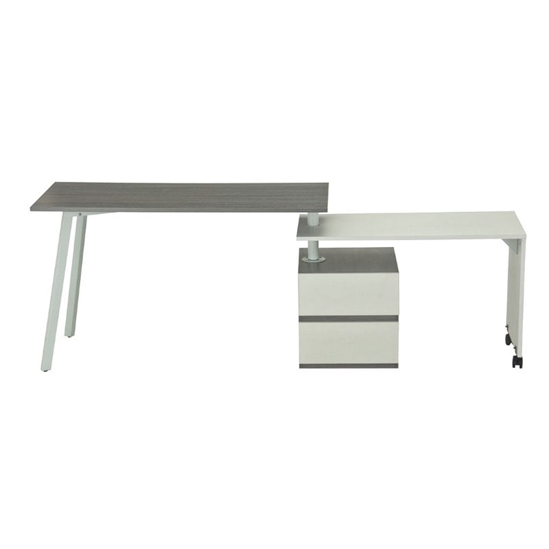 Set of 2 Rotating Computer Desk in Gray and Gaming Chair in Camel