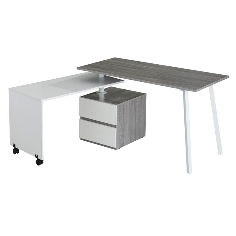 Set of 2 Rotating Computer Desk in Gray and Gaming Chair in Camel