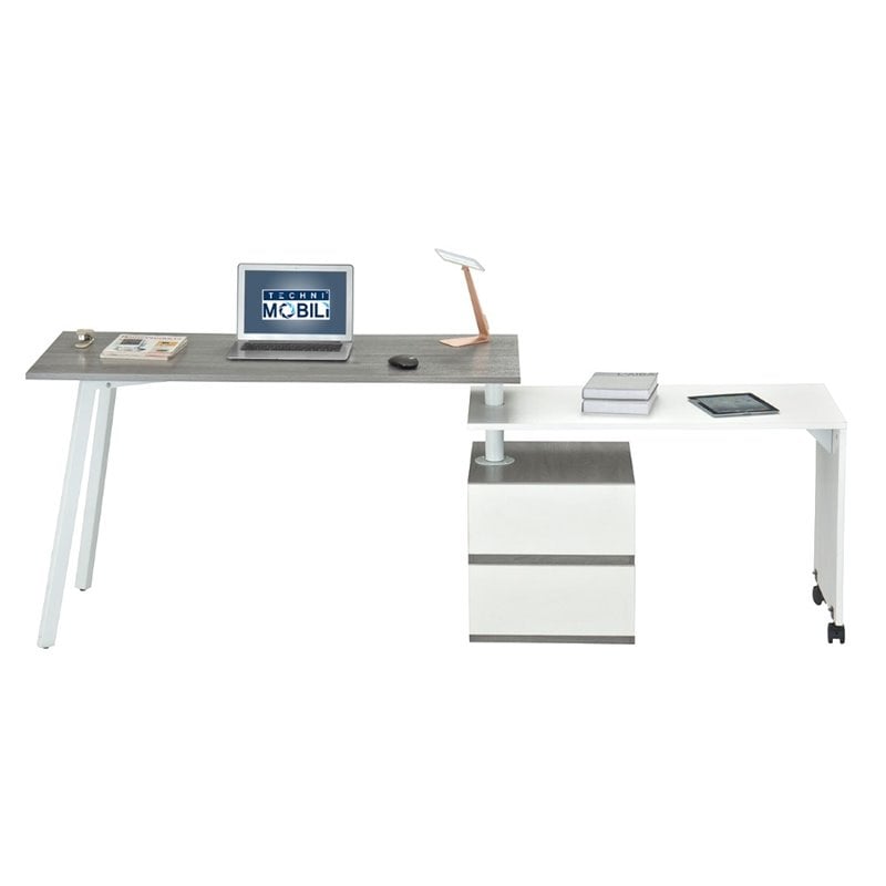 Set of 2 Rotating Computer Desk in Gray and Gaming Chair in Camel