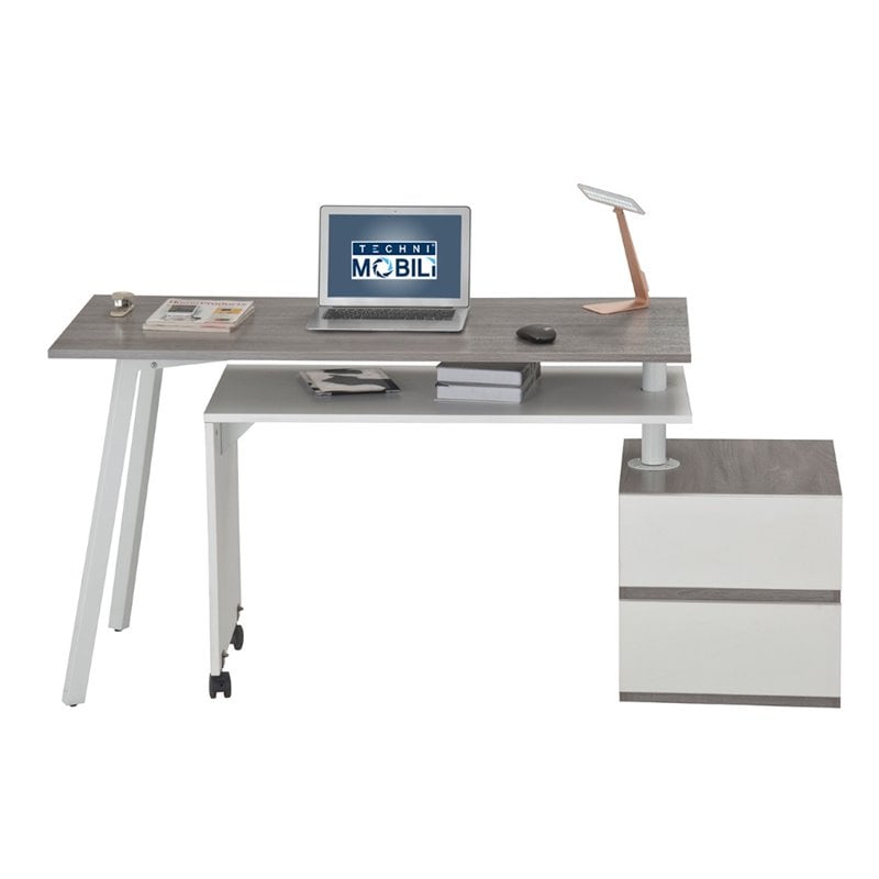 Set of 2 Rotating Computer Desk in Gray and Gaming Chair in Camel