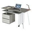 Set of 2 Rotating Computer Desk in Gray and Gaming Chair in Camel