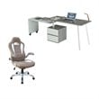 Set of 2 Rotating Computer Desk in Gray and Gaming Chair in Camel