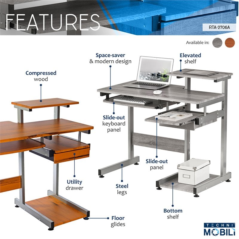 Techni Mobili Computer Desk in Gray