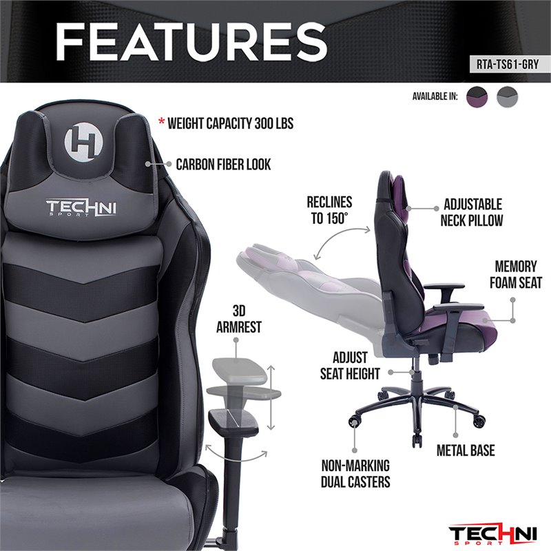 Techni Sport Ergonomic Faux Leather Adjustable Racing Game Chair