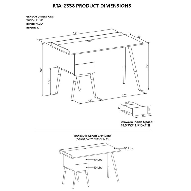 Techni Mobili Modern Writing Desk In Natural Rta 2338 Nat