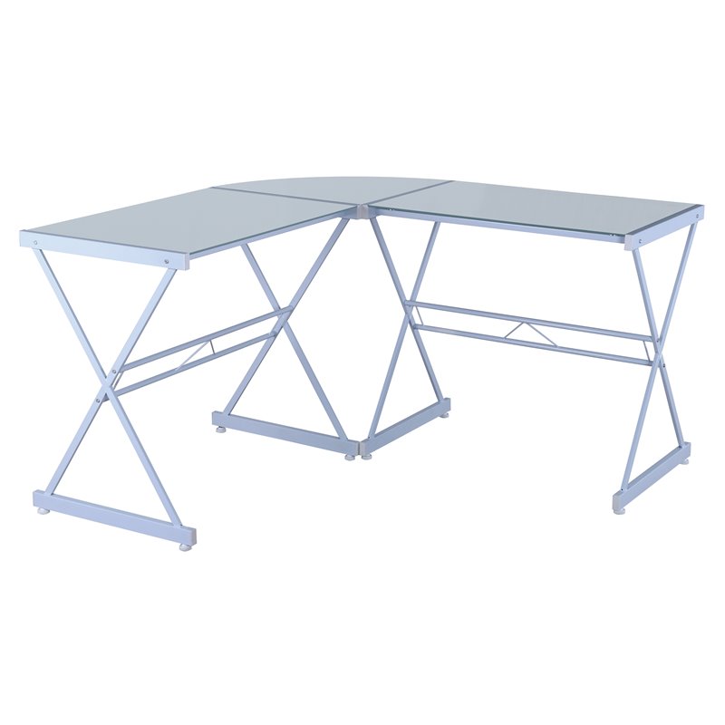 Techni Mobili L Shaped Glass Top Writing Desk In White Rta 3805l Wht