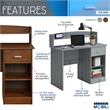 Techni Mobili Modern Engineered Wood Computer Desk with Storage Hutch in Gray
