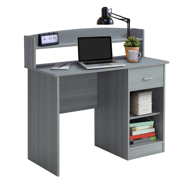 Techni Mobili Modern Engineered Wood Computer Desk with Storage Hutch in Gray
