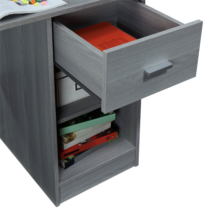 Techni Mobili Modern Engineered Wood Computer Desk with Storage Hutch in Gray