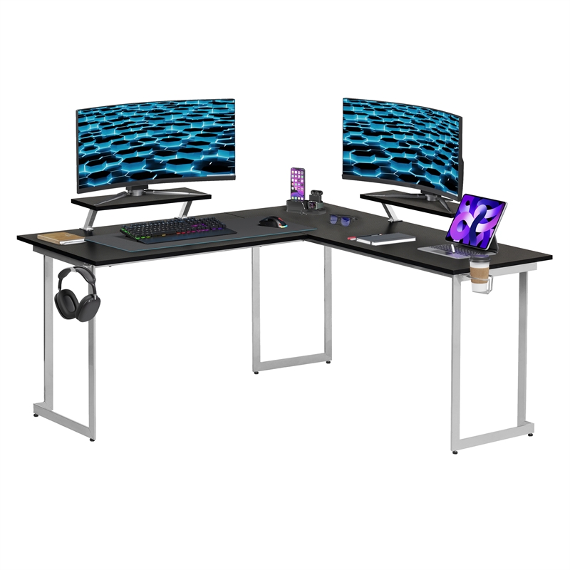 Techni Sport Warrior Engineered Wood L-Shaped Gaming Desk in Black