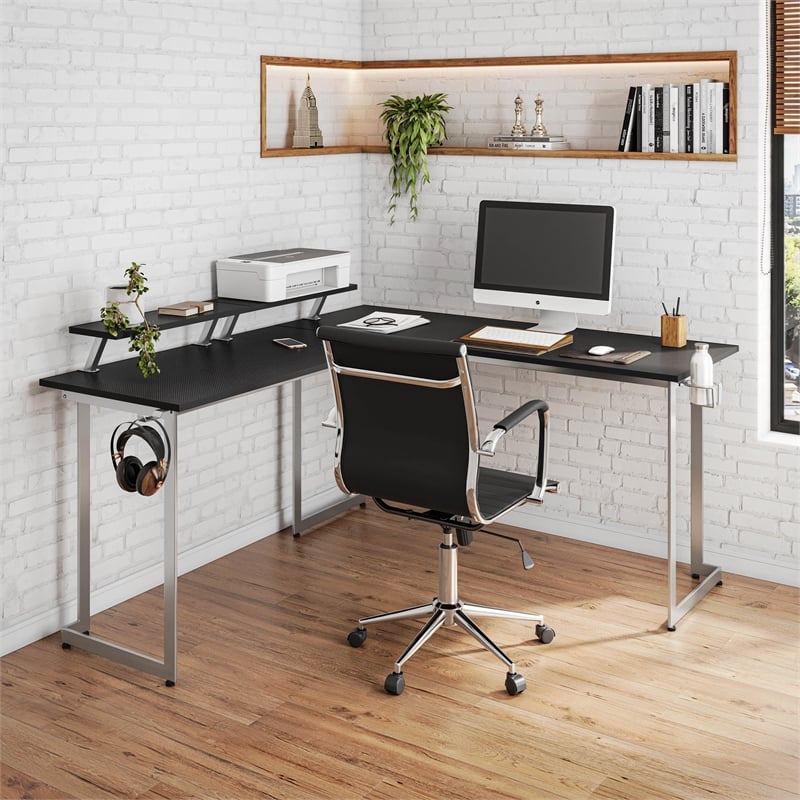 Techni Sport Warrior Engineered Wood L-Shaped Gaming Desk in Black