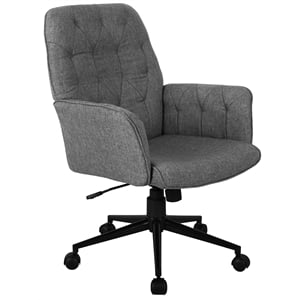techni mobili modern fabric upholstered tufted office chair with arms in gray