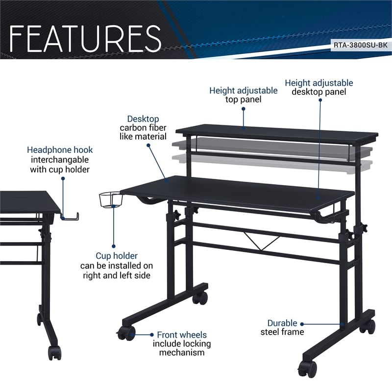 Techni Mobili Engineered Wood Adjustable Desktop/Shelves Writing Desk - Black
