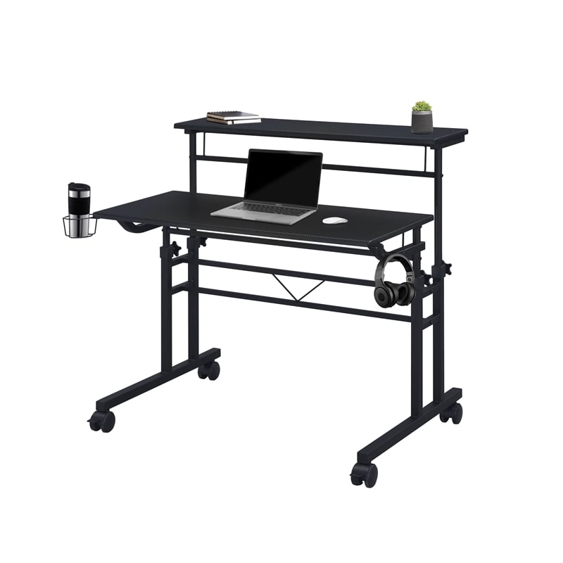 Techni Mobili Engineered Wood Adjustable Desktop/Shelves Writing Desk - Black