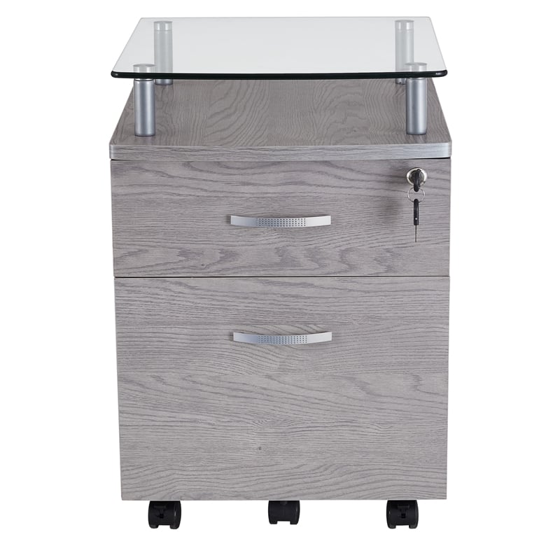 Techni Mobili Engineered Wood Frame Rolling File Cabinet with Glass Top - Gray