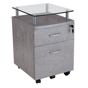 Techni Mobili Engineered Wood Frame Rolling File Cabinet with Glass Top - Gray