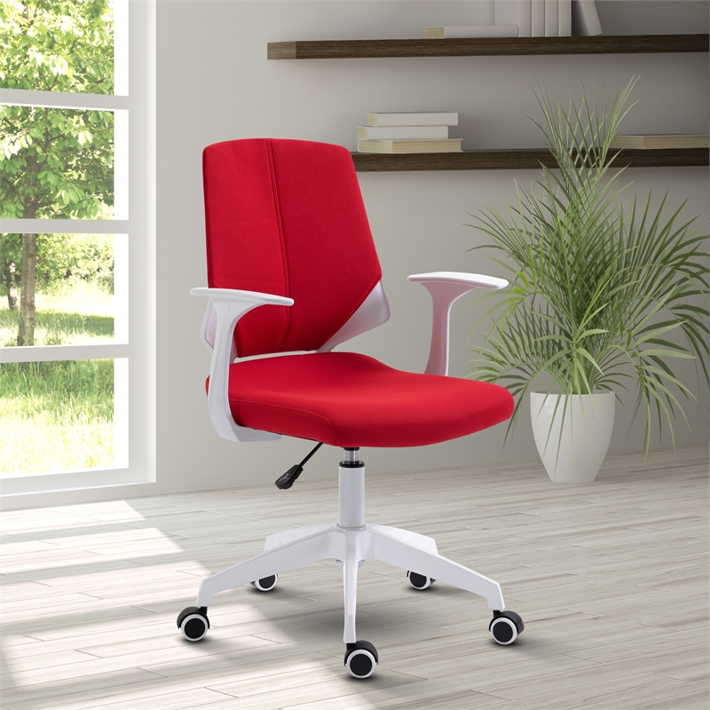 Techni Mobili Polyurethane Fabric Adjustable Height Mid Back Office Chair - Red