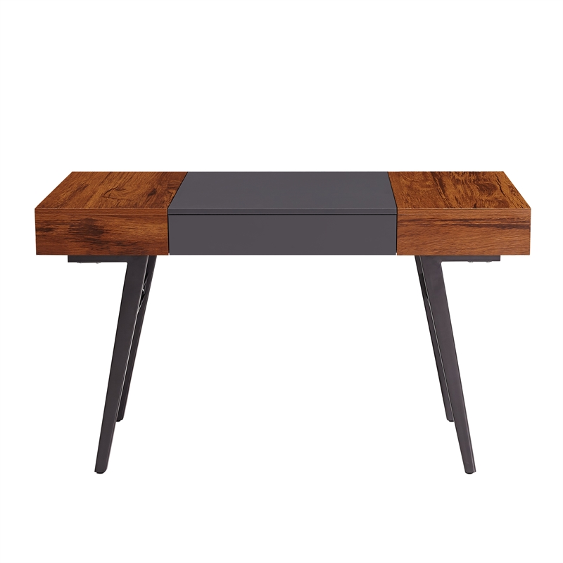 Techni Mobili Engineered Wood Expandable Modern Desk with Storage in Mahogany