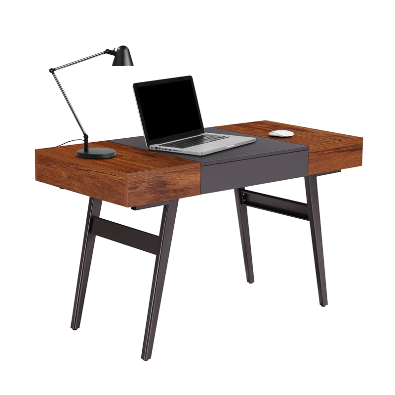 Techni Mobili Engineered Wood Expandable Modern Desk with Storage in Mahogany