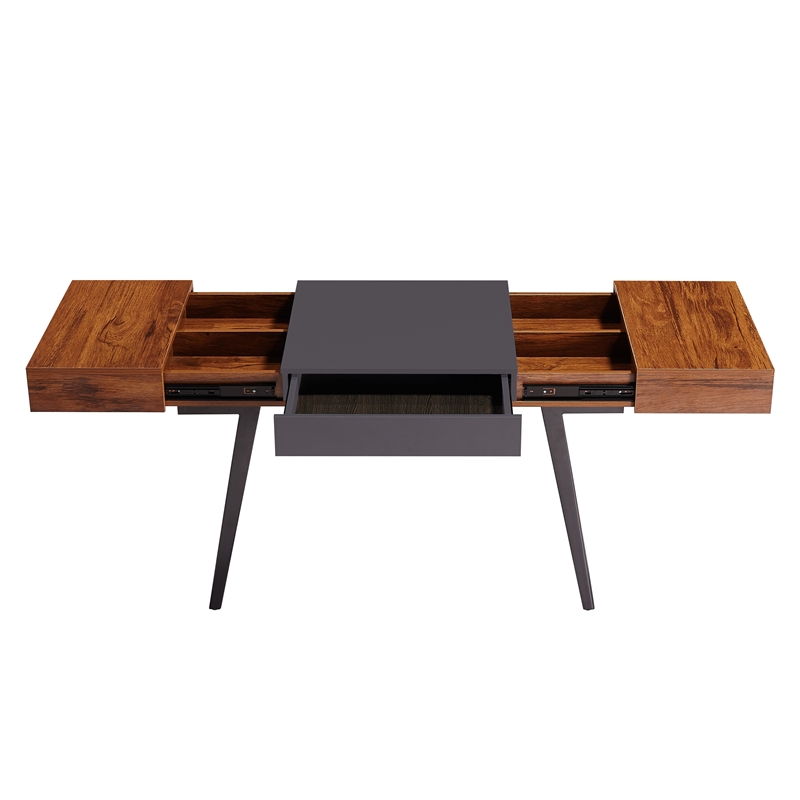 Techni Mobili Engineered Wood Expandable Modern Desk with Storage in Mahogany