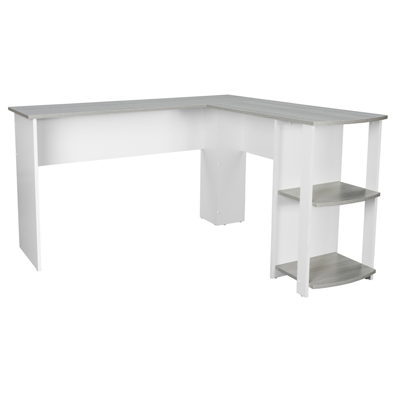 Techni Mobili Modern Engineered Wood L-Shaped Computer Desk with Shelves in Gray