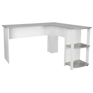 Techni Mobili Modern Engineered Wood L-Shaped Computer Desk with Shelves in Gray