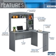 Techni Mobili Modern Engineered Wood L-Shaped Computer Desk with Hutch in Gray