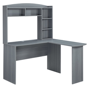 Techni Mobili Modern Engineered Wood L-Shaped Computer Desk with Hutch in Gray