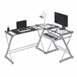 Techni Mobili Modern Reversible L Shaped Clear Glass Top Computer Desk