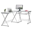 Techni Mobili Modern Reversible L Shaped Clear Glass Top Computer Desk