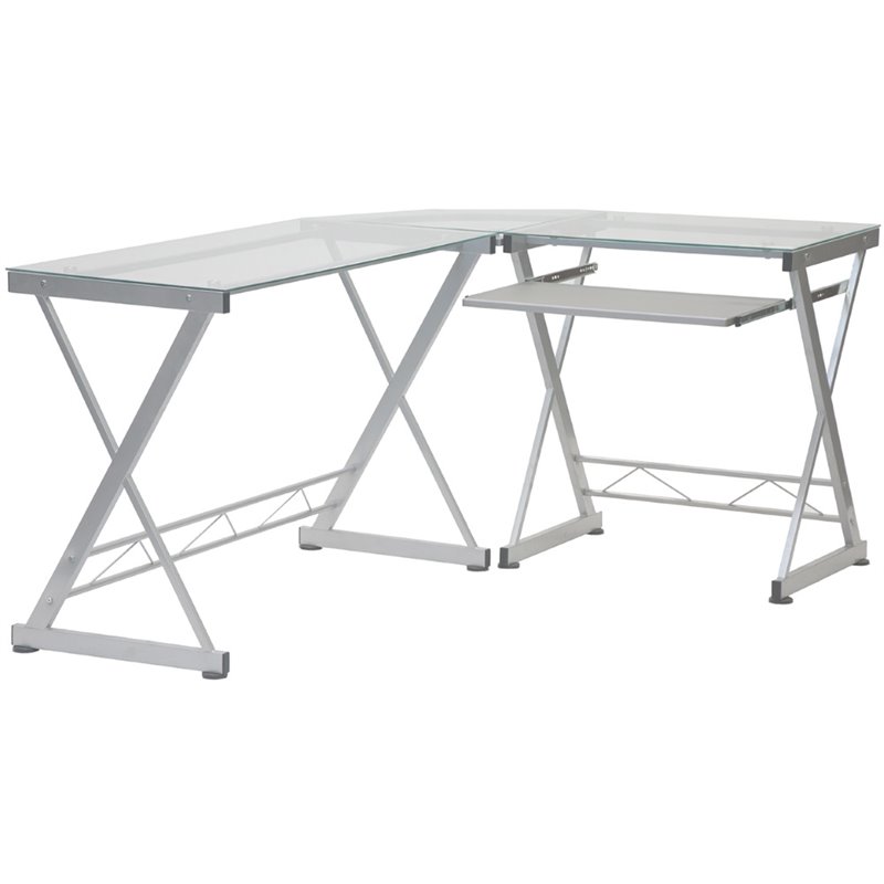 Techni Mobili Modern Reversible L Shaped Clear Glass Top Computer Desk ...