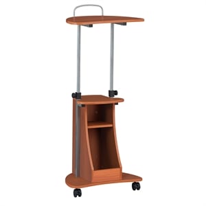 Techni Mobili Cadmus Sit-to-Stand Rolling Laptop Cart with Storage in Wood Grain