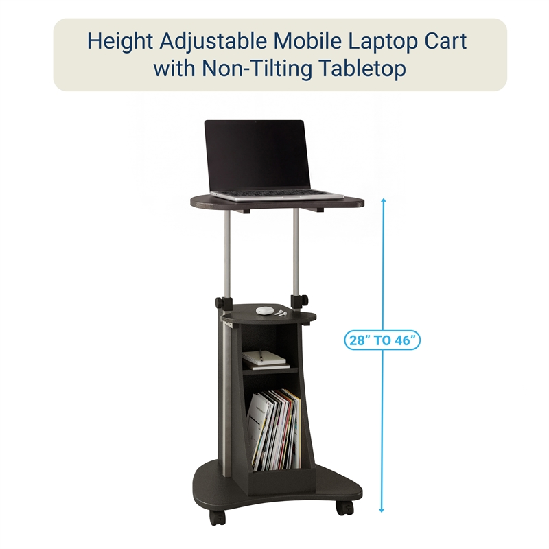 Techni Mobili Cadmus Sit-to-Stand Rolling Laptop Cart with Storage in Graphite