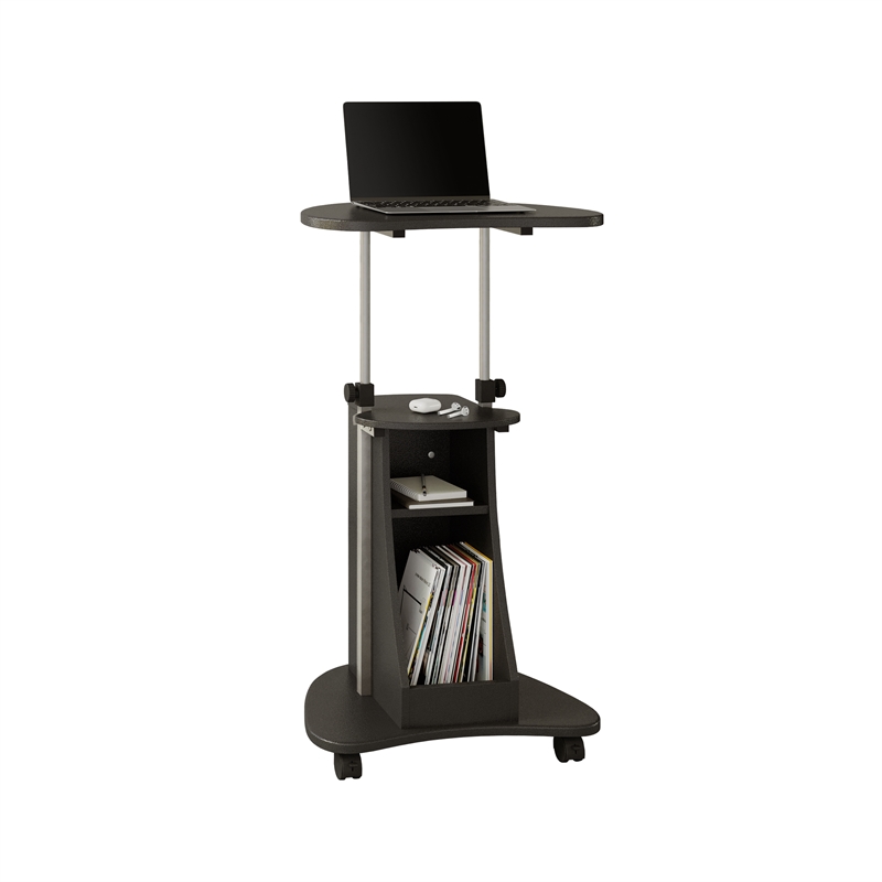 Techni Mobili Cadmus Sit-to-Stand Rolling Laptop Cart with Storage in Graphite