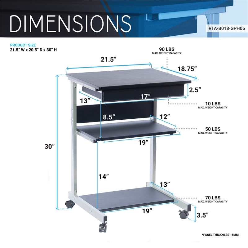 TECHNI MOBILI Modus Metal Computer Student Laptop Desk in Graphite