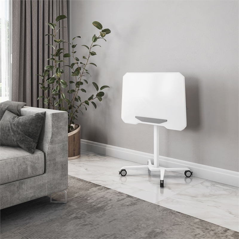 Techni Mobili Wooden Sit to Stand Tiltable Mobile Laptop Stand in White