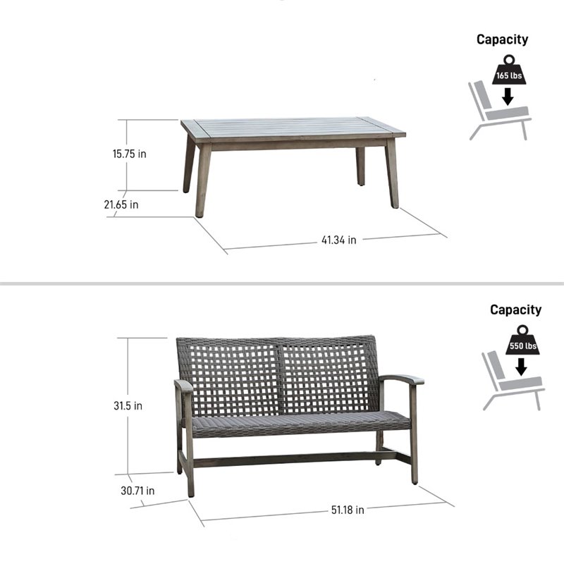 DUKAP Monterosso 2 Piece Sofa and Table Seating Set in Light Gray