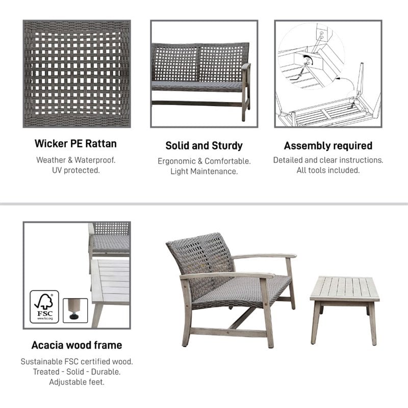 DUKAP Monterosso 2 Piece Sofa and Table Seating Set in Light Gray
